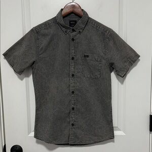 RVCA Button Down Gray Shirt X Small Slim Fit Short Sleeve Men's Cotton Blend